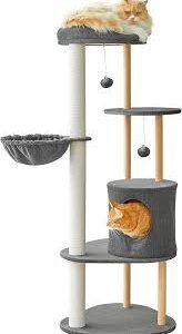 Mwpoキャットタワー - 毛抜けなしのシンプルデザイン 133cm ダークグレー