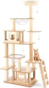 猫家族の木製キャットタワー 高さ調整可能